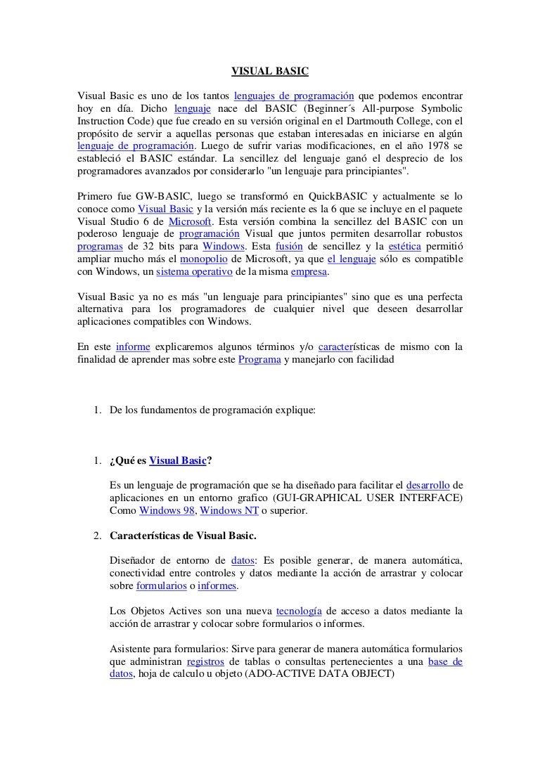 El Interfaz De Visual Basic Se Conoce Como Visual Basic