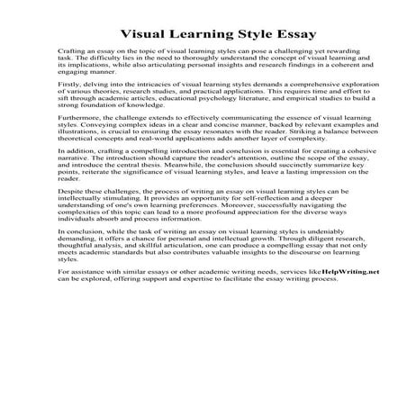 Visual Learning Style Essay. College Essay: Visual essay definition