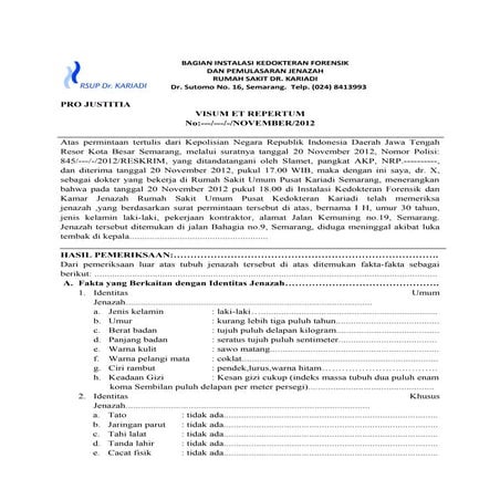 Visum et Repertum Luka Tembak RSUP Dr Kariadi Semarang