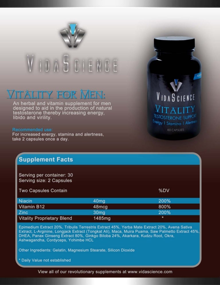 VidaScience Vitality Supplement Facts