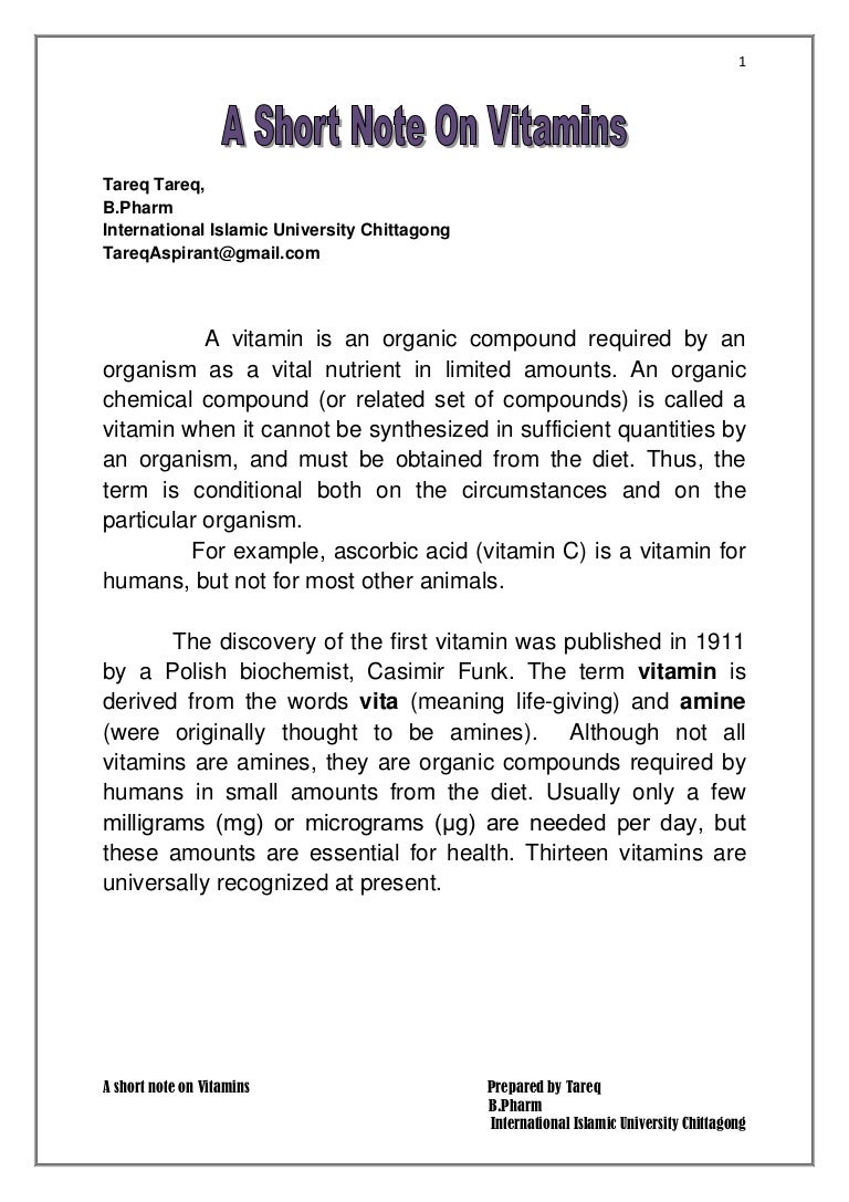 A Short Note on Vitamins