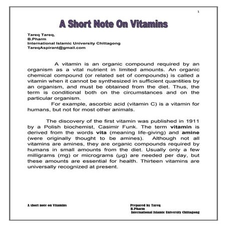 A Short Note on Vitamins