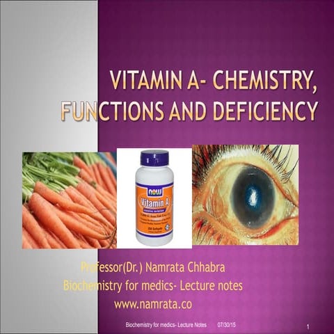 Vitamin A chemistry, functions and deficiency