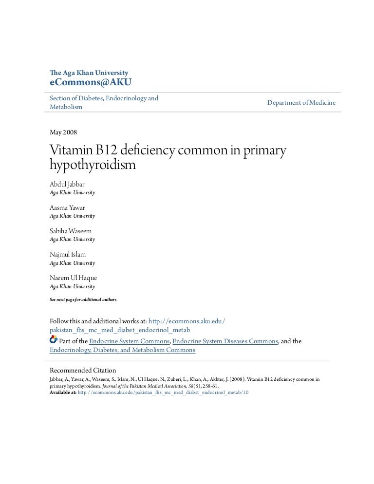 Vitamin b12 deficiency common in primary hypothyroidism