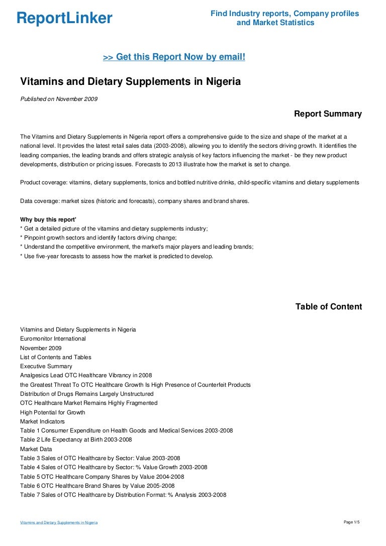 Vitamins and Dietary Supplements in Nigeria