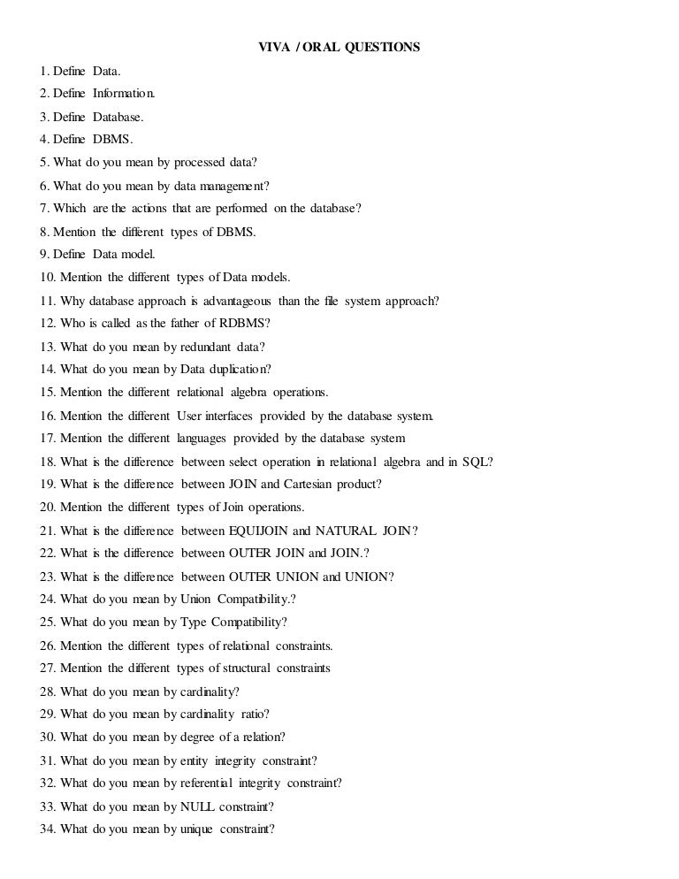 Viva questions