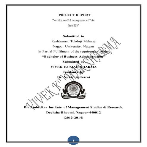 WORKING CAPITAL MANAGEMENT OF TATA STEEL