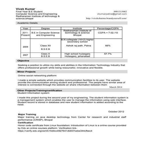 Vivek kumar resume