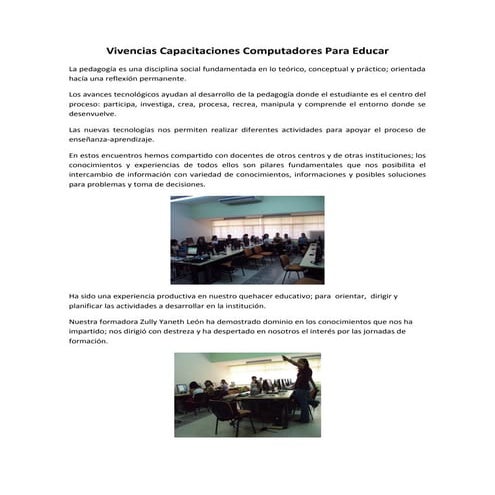 Vivencias Capacitaciones Computadores Para Educar