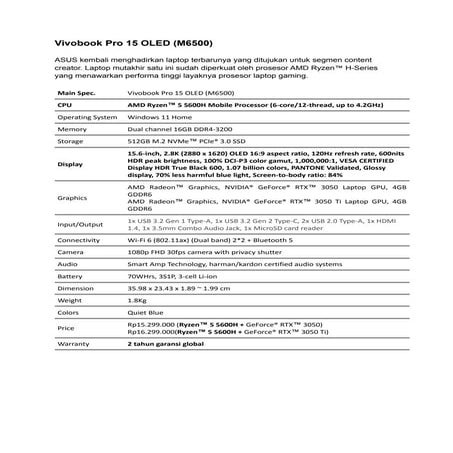 Vivobook Pro 15 OLED (M6500) | PDF