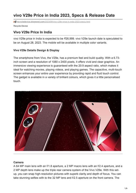 Vivo V29e Price In India 2023 Specs Release Date Pdf Vivo V29e Price In India 2023 Specs Release Date Pdf