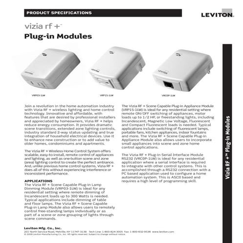 Vizia rf + plug in spec sheet