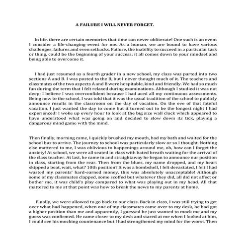 A FAILURE I WILL NEVER FORGET IN MY ENTIRE LIFE