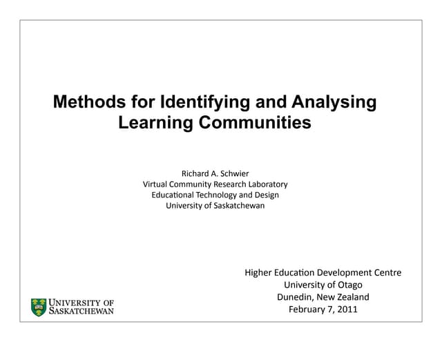 Research Methods for Identifying and Analysing Virtual Learning Communities
