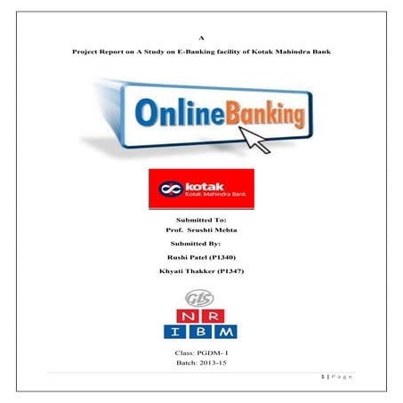 A Study on E-banking Facility of Kotak Mahindra Bank