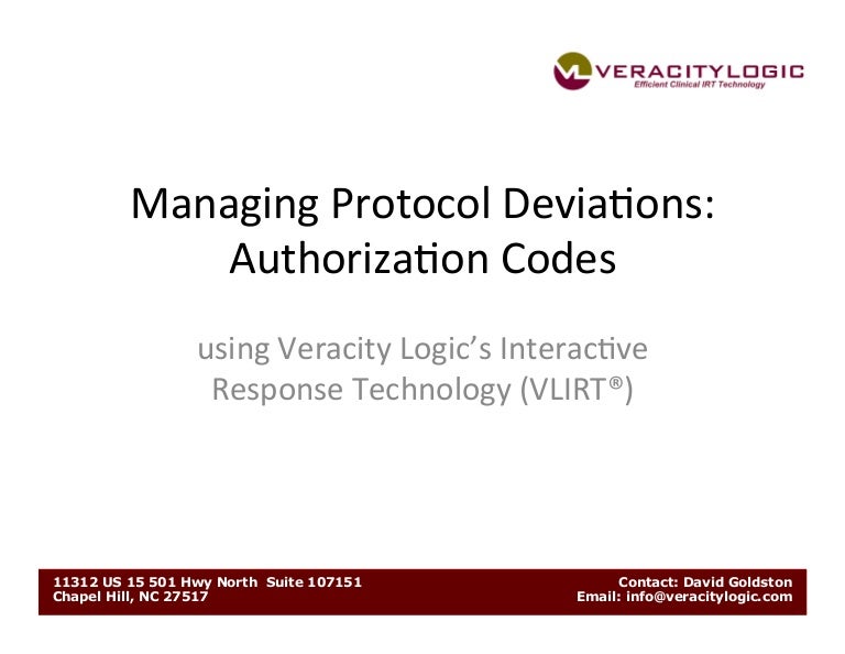 VL Presentation Managing Protocol Deviation using Authorization Codes