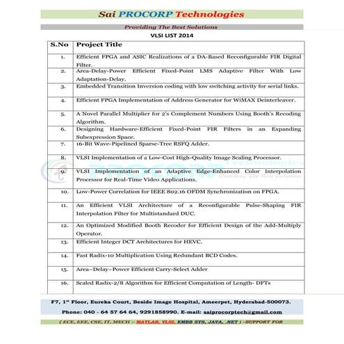 SAI PROCORP VLSI 2014 LIST
