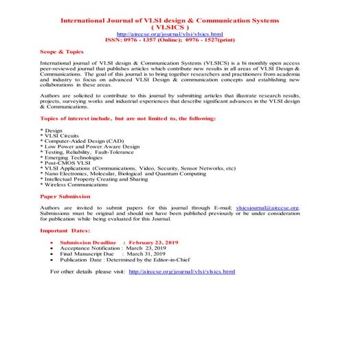 International Journal of VLSI design & Communication Systems (VLSICS)