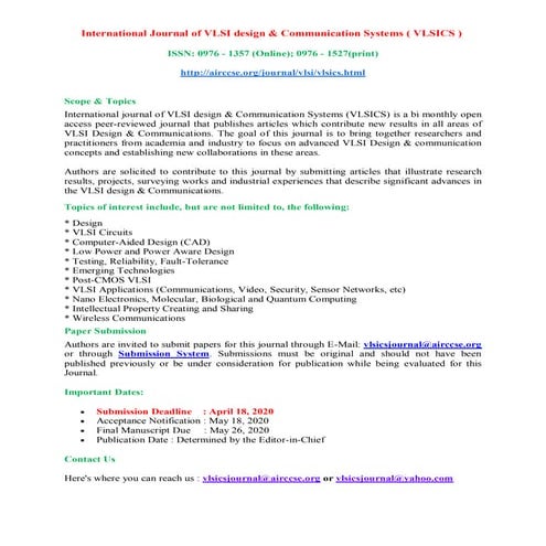 Call for Papers - International Journal of VLSI design & Communication System...