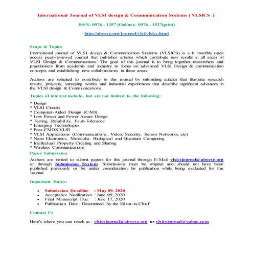 International Journal of VLSI design & Communication Systems (VLSICS)