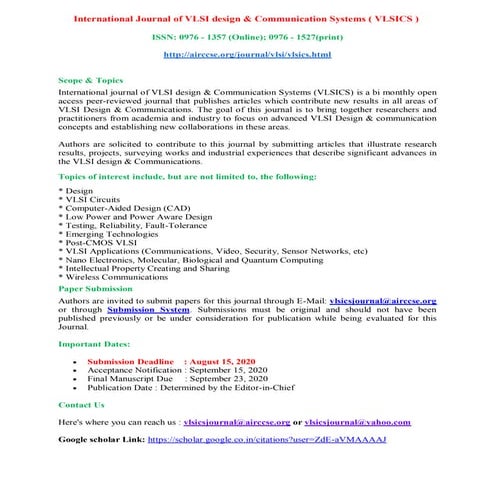 Call for papers - International Journal of VLSI design & Communication System...