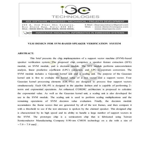 Vlsi design for svm based speaker verification system | DOCX