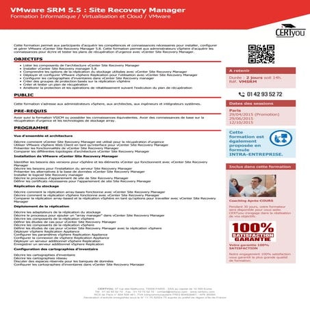 Vmsrm formation-vmware-srm-5-5-site-recovery-manager | PDF