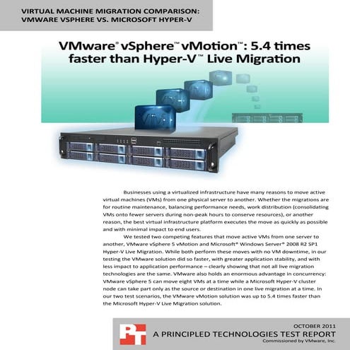 VMware vSphere vMotion: 5.4 times faster than Hyper-V Live Migration