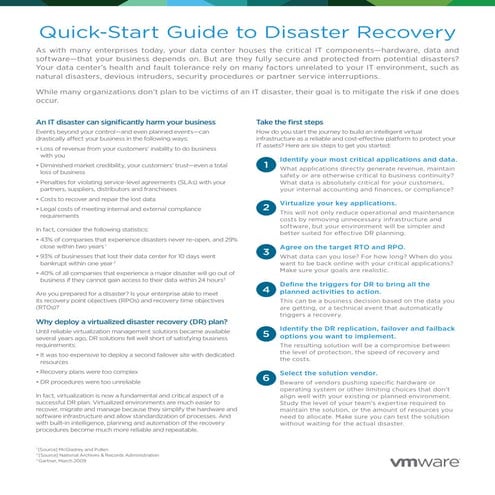 V mware   quick start guide to disaster recovery