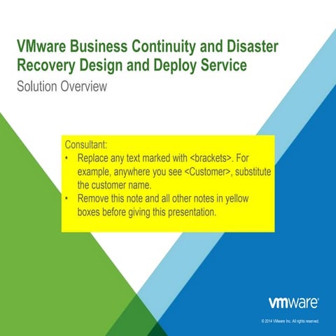 V mware business continuity and disaster recovery design and deploy service