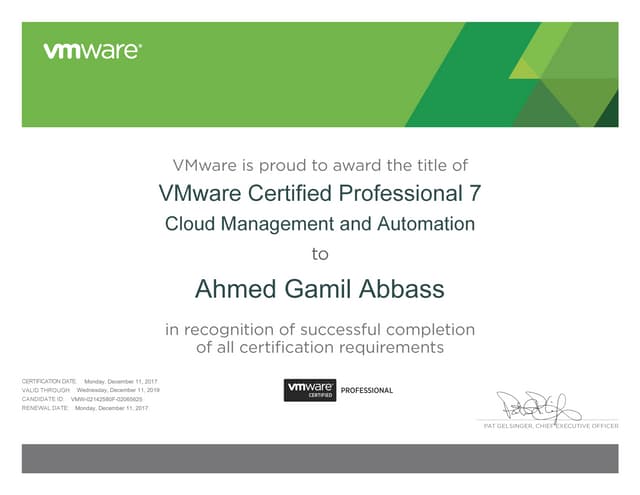 Vmware certified professional 7 - cloud management and automation certificate