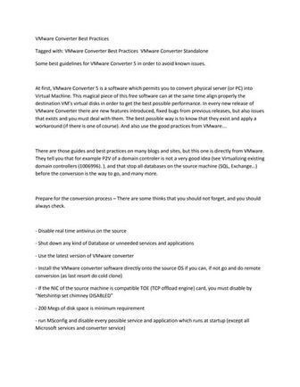 V mware converter best practices