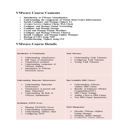 V mware course contents   copy