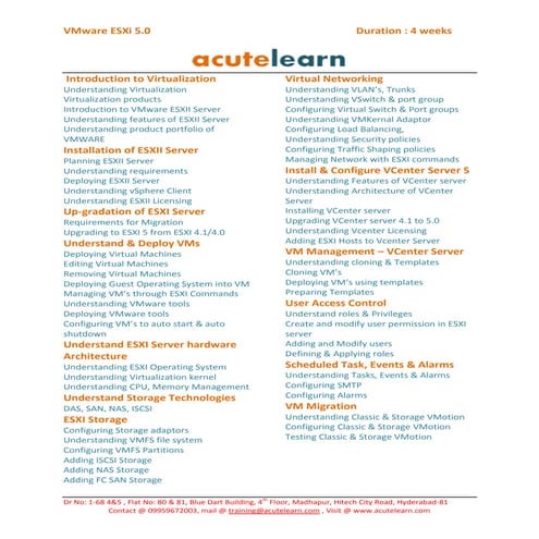 Vmware es xi 5.0 Training in Hyderabad 