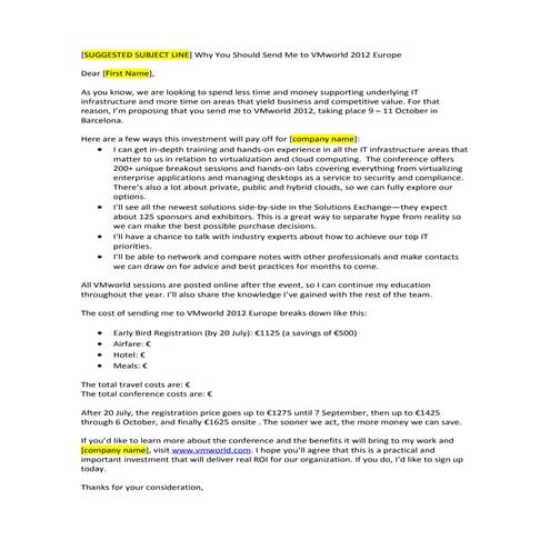 VMworld - Convince Your Boss Letter
