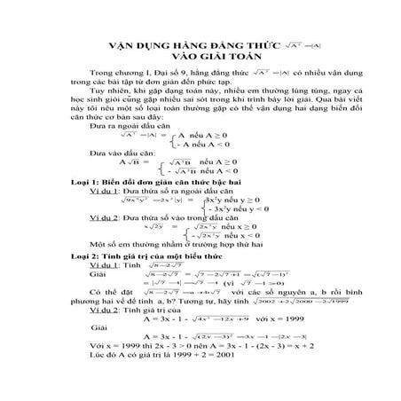 Vận dụng hằng đẳng thức vào giải toán