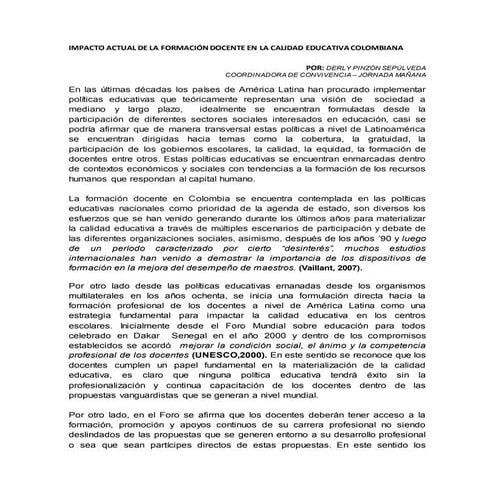 Impacto actual de la formación docente en la calidad educativa colombiana