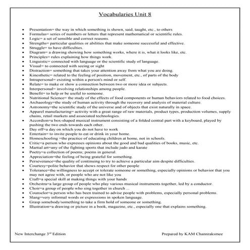 New Interchange 3ed edition Vocabulary unit 8 
