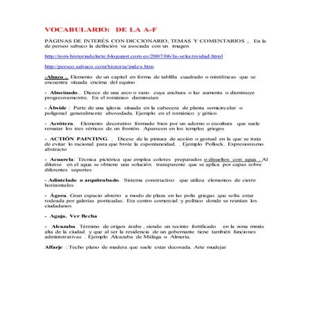 VOCABULARIO DE ARTE A-F