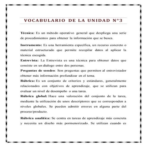 Vocabulario de la unidad n3