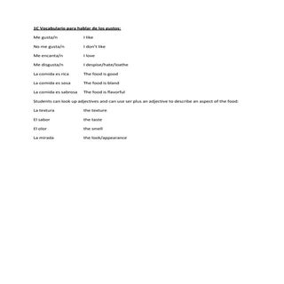 Vocabulario para hablar de los gustos