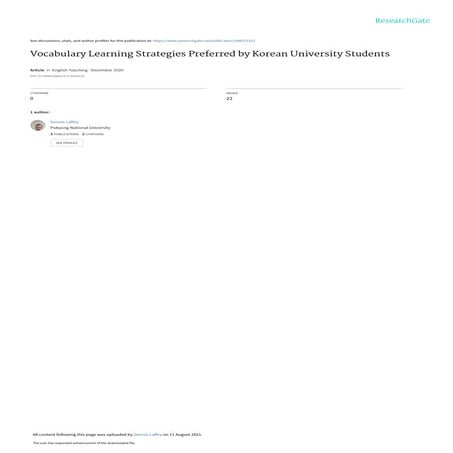 Vocabular learning strategies preferred by knorean univ st