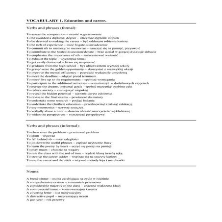 English vocabulary: Education and career.