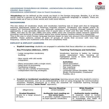 Vocabulary (an overview in language teaching)