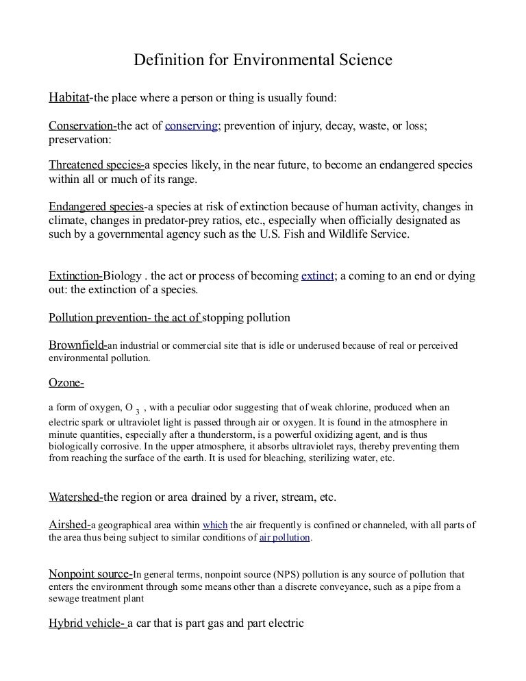 Vocabulary for environmental science