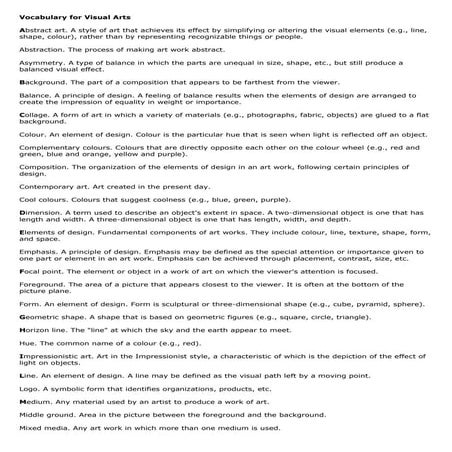 Vocabulary for visual arts