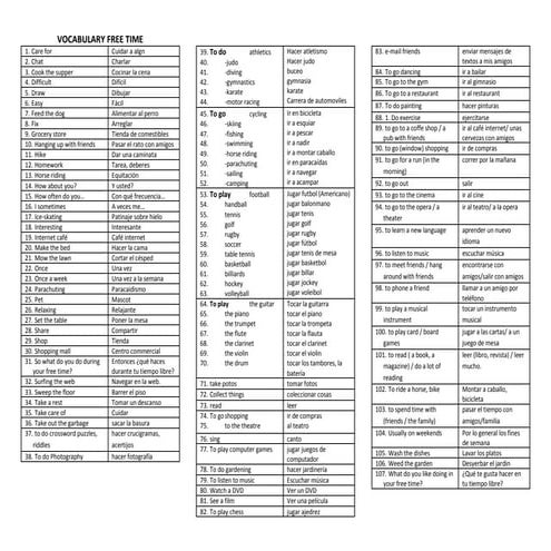 Vocabulary free time
