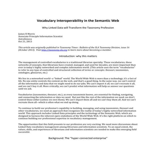 Vocabulary interoperability in the semantic web   james r morris