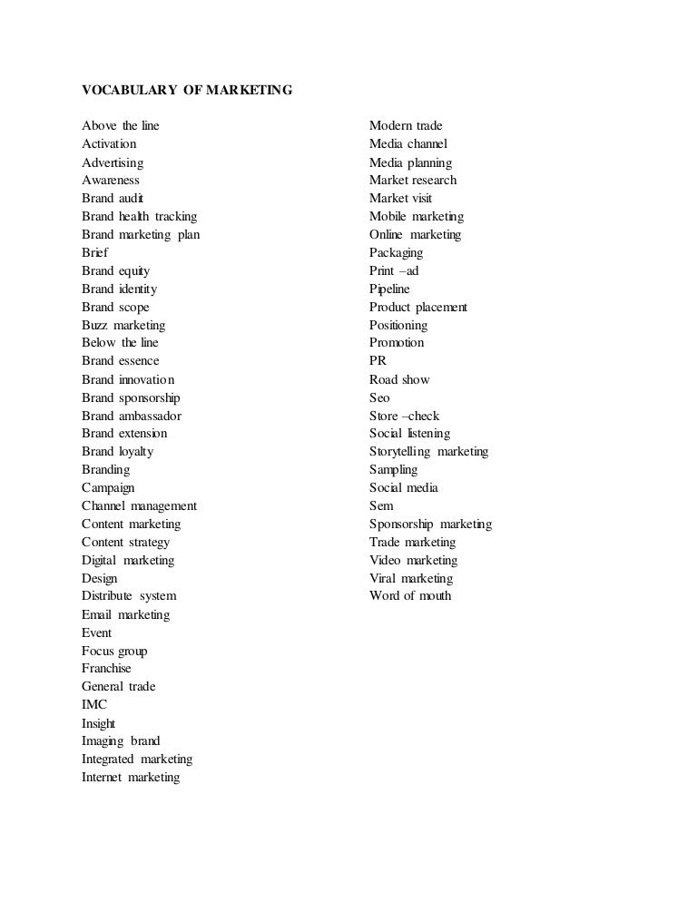 Vocabulary of marketing