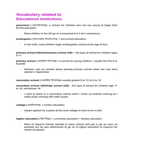 Vocabulary Related To Educational Institutions Pdf